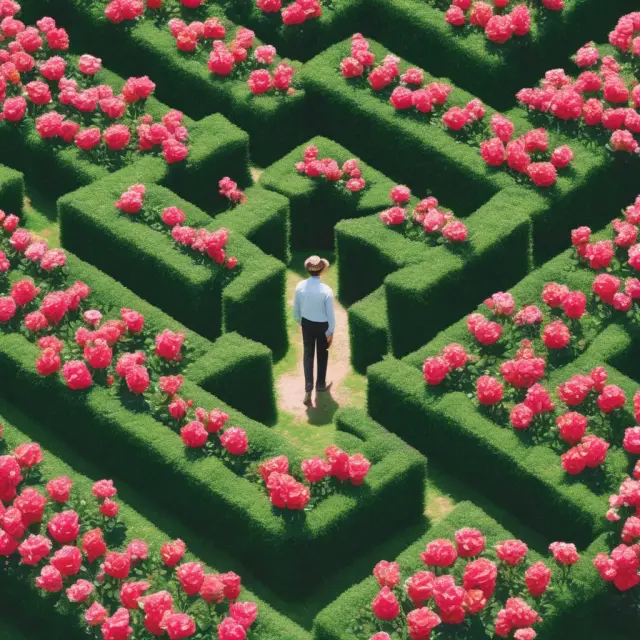 An investor stands amidst a garden filled with roses, tulips, and daisies. They calculate the expected value based on potential outcomes