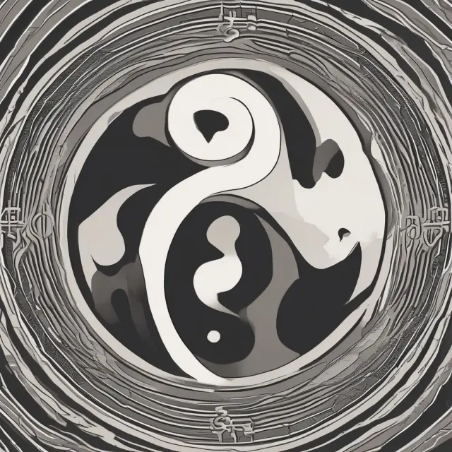 Scales represent expected return, while yin-yang symbolizes balanced risk assessment for informed investment decisions.