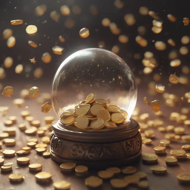 A crystal ball filled with gold coins represents the concept of Expected Returns in finance
