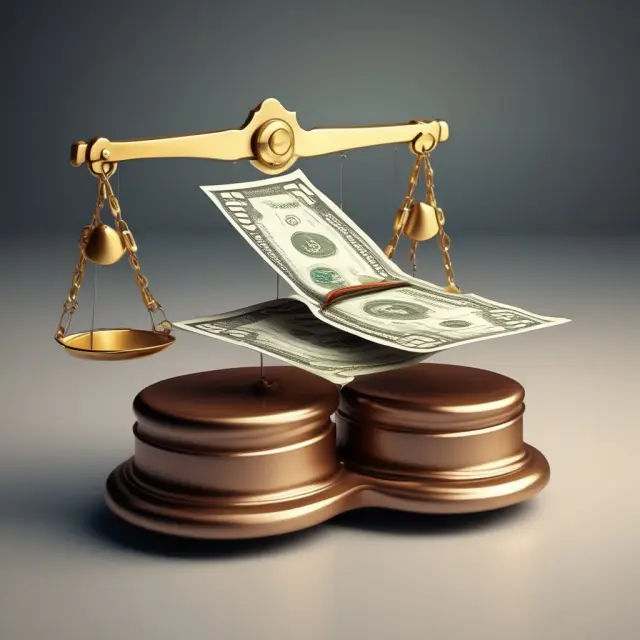 A golden scale tips towards a suspicious check as a banker evaluates it under a magnifying glass, symbolizing the placement of exception holds on deposits.