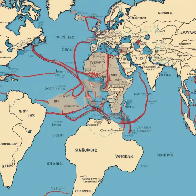 Two converging rivers: Export river (blue) carrying goods out, Import river (red) bringing goods in; Net exports is their merger