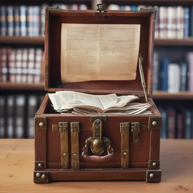 A business owner holds a treasure chest, symbolizing taxes. Opening the chest reveals piles of organized documents, each labeled 