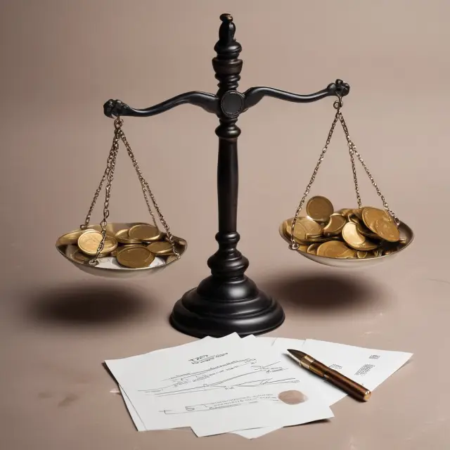 Balance scale weighing profits against expenses with magnifying glass examining costs