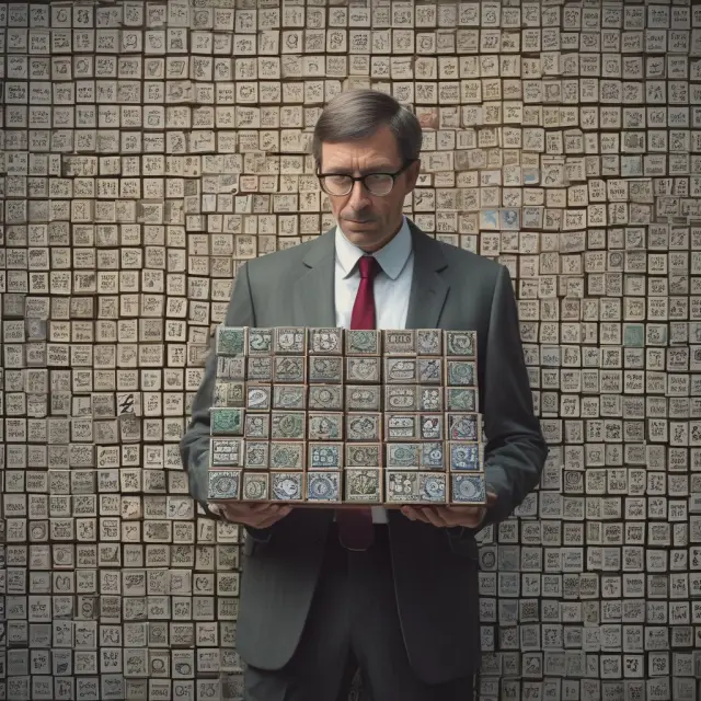 An investor managing derivatives with a mosaic of tiles representing various options and their approaching expiration dates.