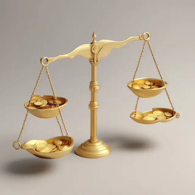 Gold coins symbolizing explicit costs on a balanced scale, illustrating their importance in evaluating profitability