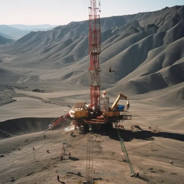 Geologists analyzing seismic waves and constructing a well to uncover hidden oil or gas reserves