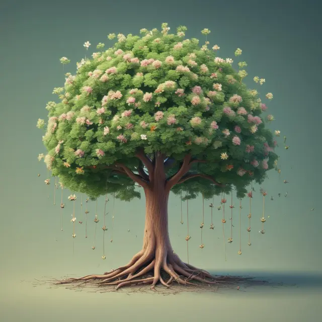 An exponential growth seedling transforms into a towering tree illustrating the power of compounding in investments.