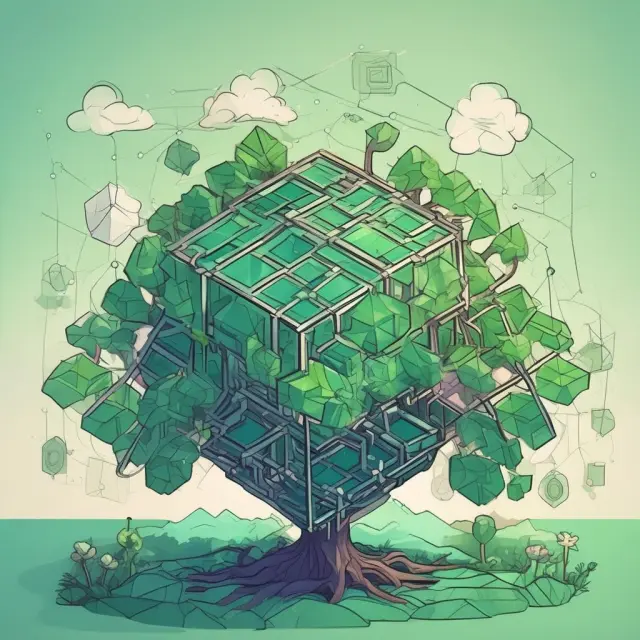 Visualization of exponential growth principles in action, featuring blockchain, AI, and green energy investments