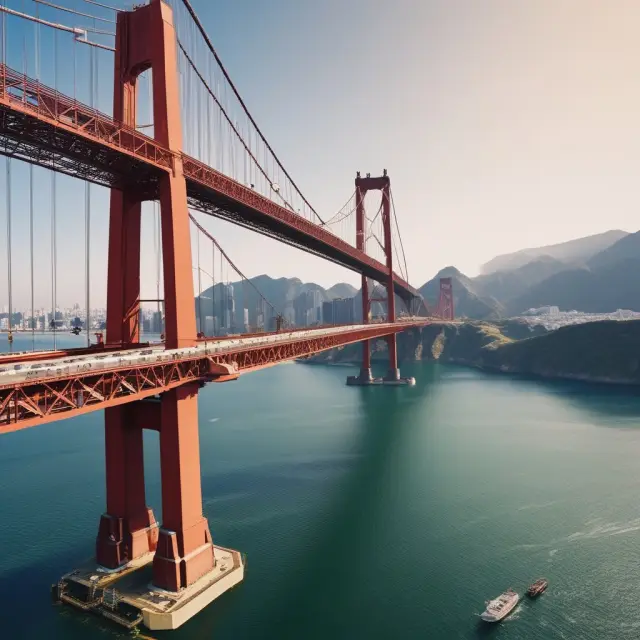 An image of a bridge connecting two continents, representing international trade, with an export trading company in the middle