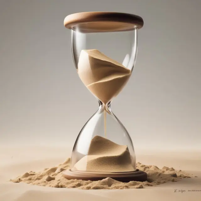 A hourglass symbolizes the transition from ex-ante (future) to ex-post (past), with sands of time flowing between them.