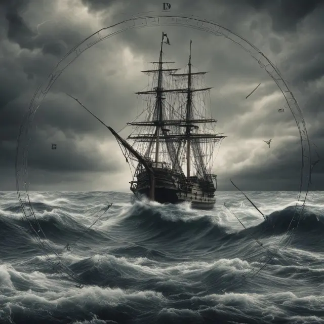 Ship braving waves, navigated by a compass representing regulatory focus on managing Exposure at Default for improved financial stability per Basel III