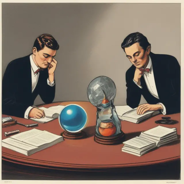 Buyer and seller discussing warranty resolution options. Crystal ball reveals possible solutions.