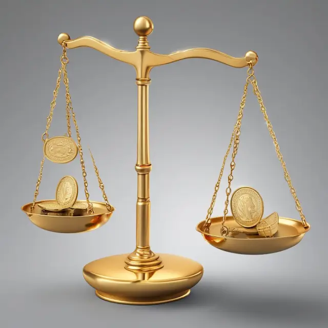 A golden scale balances a property and coins, representing fair market value compensation in expropriation cases