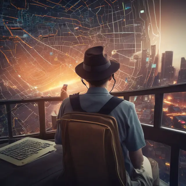 An explorer navigating a maze filled with charts, data feeds, news, orders, and risks - essential tools for effective extended trading