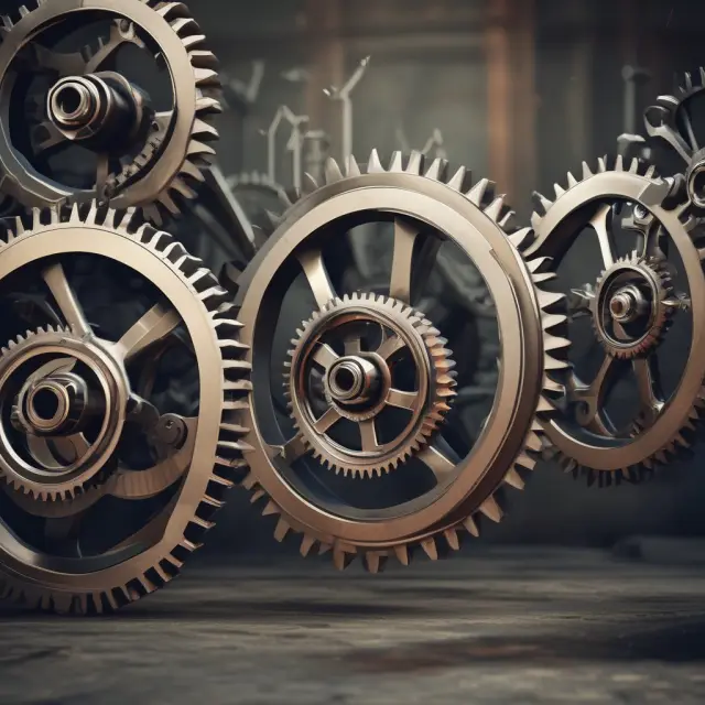 Interconnected gears representing industries enjoying the benefits of external economies of scale