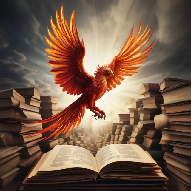 A mythical phoenix emerging from open financial ledgers, illustrating the transformation of extraordinary items under GAAP.