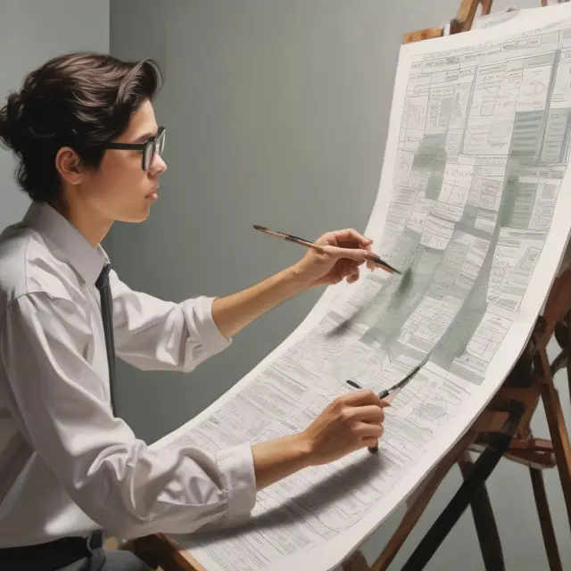 Two artists painting on opposite sides of a canvas, symbolizing IFRS and GAAP. One side shows extraordinary items, while the other is consolidated, illustrating transparency in reporting.