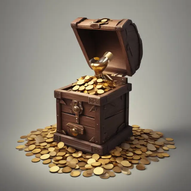 A golden hourglass pours coins into a treasure chest, representing time and extrinsic value