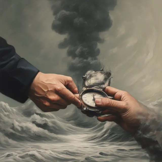 A painter holding an hourglass creates a volatility landscape on a solid foundation representing intrinsic value in options trading