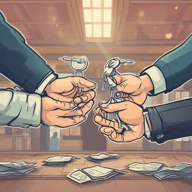 Buyer and seller conducting an international trade under Ex Works agreement with key exchange, representing risk and cost transfer