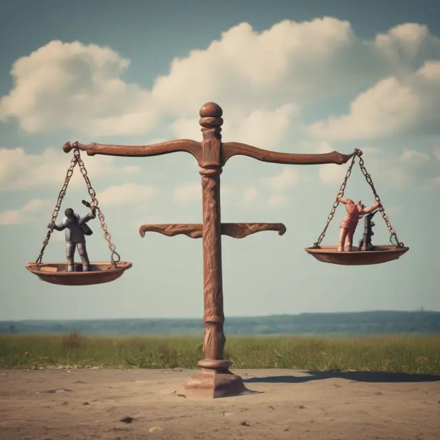 A visual representation of the debate surrounding the valuation of FAANG stocks, featuring two scales balanced on a seesaw, with FAANG logos on each side.