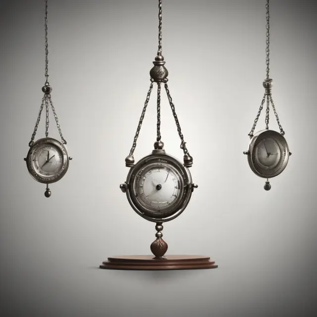Pendulum swinging between two scales labeled 
