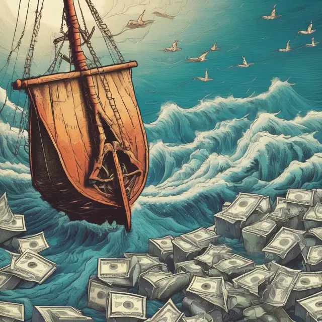 An anchor, symbolizing face value, steadying a ship amidst a turbulent sea of various financial securities