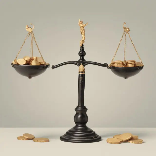 Juggling scales representing commitment and uncommitted facilities. Gold coins on one side symbolize commitment with stability, while the other side offers flexibility with uncommitted facilities.