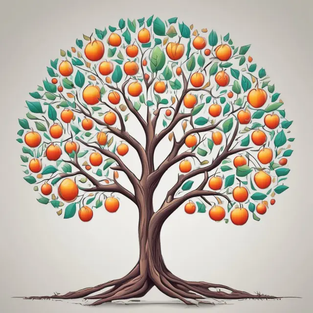 Image depicts a lush tree with branches yielding various fruits symbolizing factors, emphasizing diversification, potential for enhanced returns, and effective risk management in factor investing.