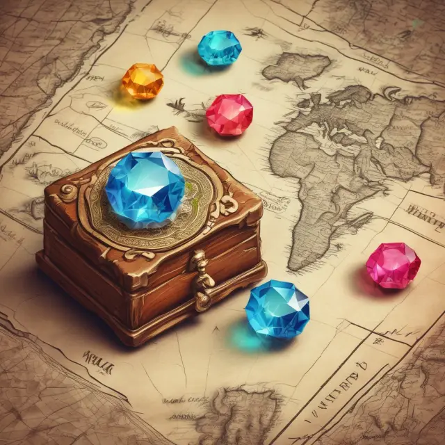 A collection of undervalued stocks depicted as gems scattered on a treasure map, symbolizing the potential returns from value investing