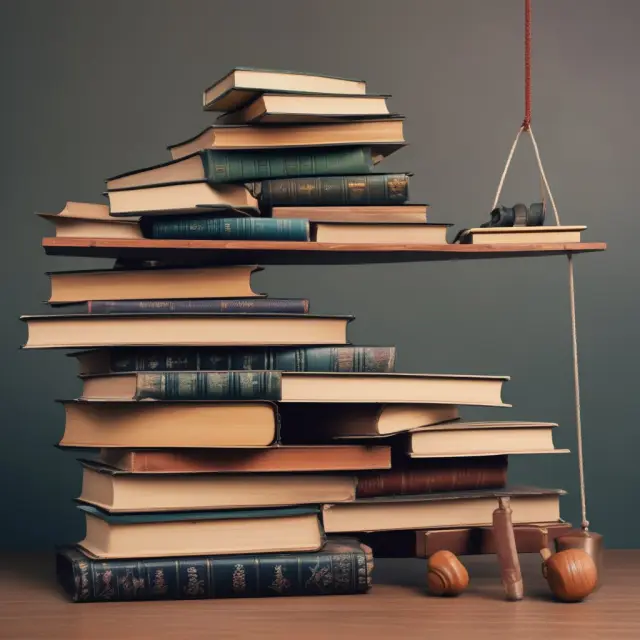 A balanced scale with small, value stocks represented by heavy, weighted books tipping the larger market scale