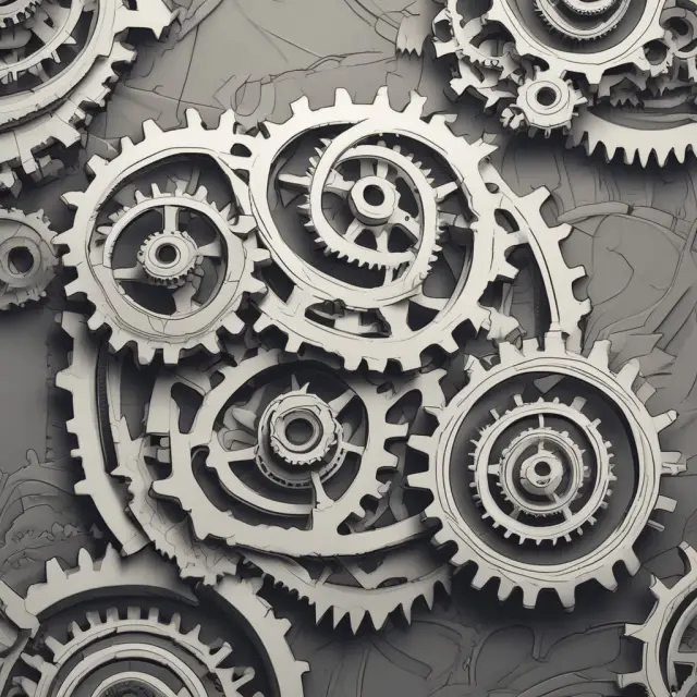 Gears representing factors of production (land, labor, capital, entrepreneurship) entwined, illustrating the interconnectivity between markets and economic development