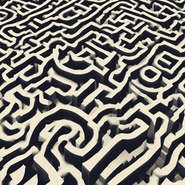 A business navigates a labyrinth filled with symbols representing good credit customers and financially sound industries, progressing towards factoring success