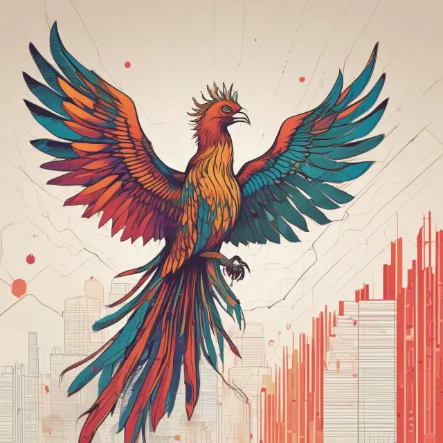 Phoenix rising from financial data charts represents FactSet