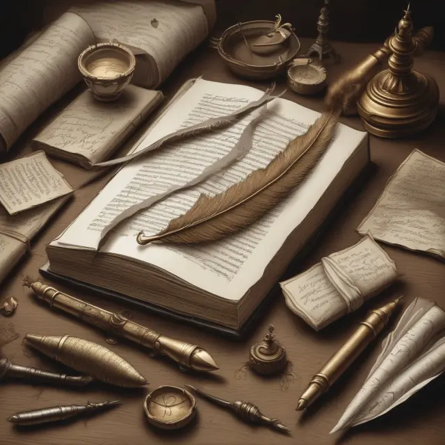 Golden quill writing on a legal agreement-themed table with stacked facultative certificates