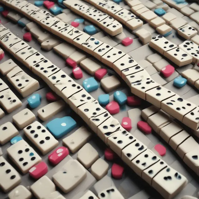 Dominoes represent various market parties. Toppled dominoes signify FTD, creating instability and impacting the financial chain.