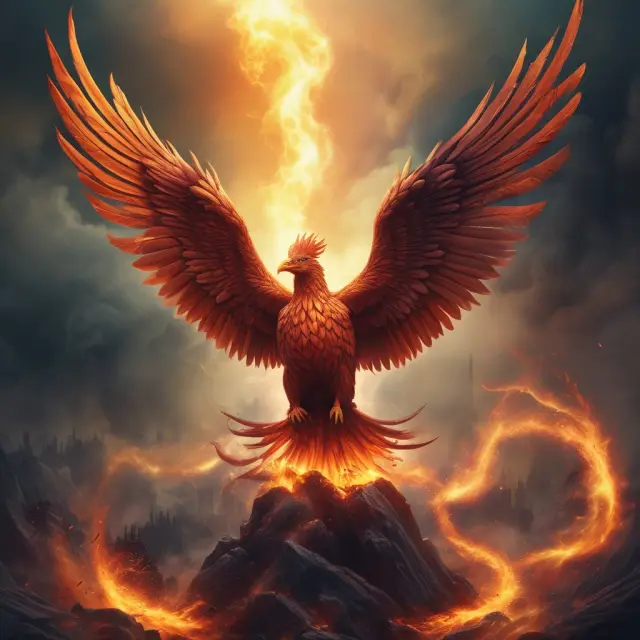 A majestic Phoenix rising from the ashes, signifying the potential for renewal and growth after managing Failure to Deliver risks