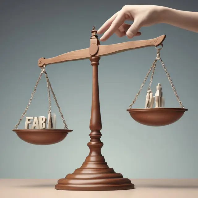 An image of a pair of scales representing fair credit billing act, with one side holding justice and the other incorrect charges, as a hand from FCBA adjusts for balance.
