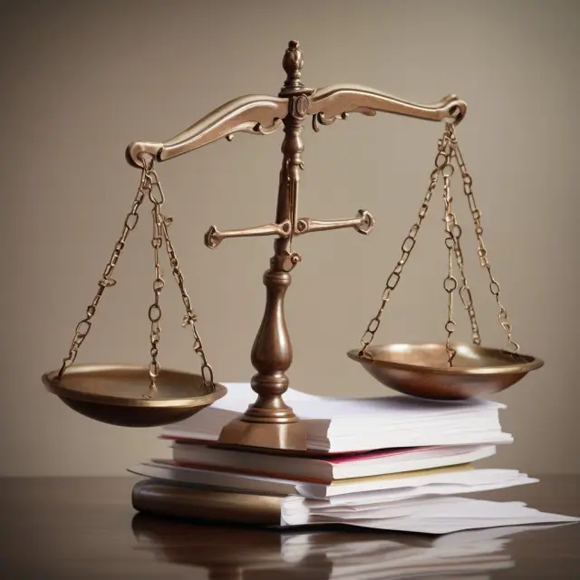 A balance scale adorned with the Fair Labor Standards Act holds employment documents, representing adherence to labor regulations and the avoidance of penalties