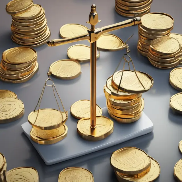 An accountant weighs the fair value of assets (gold coins) against liabilities in financial statements