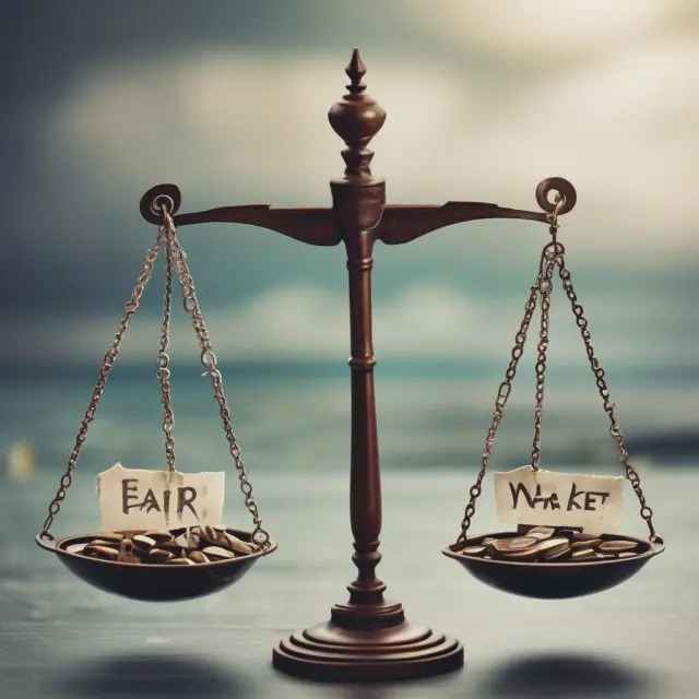 A visualization of fair value and market value scales in harmony amidst the ever-changing financial data.