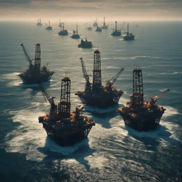 Oil rigs sinking in a sea of red-tinted downgraded bonds