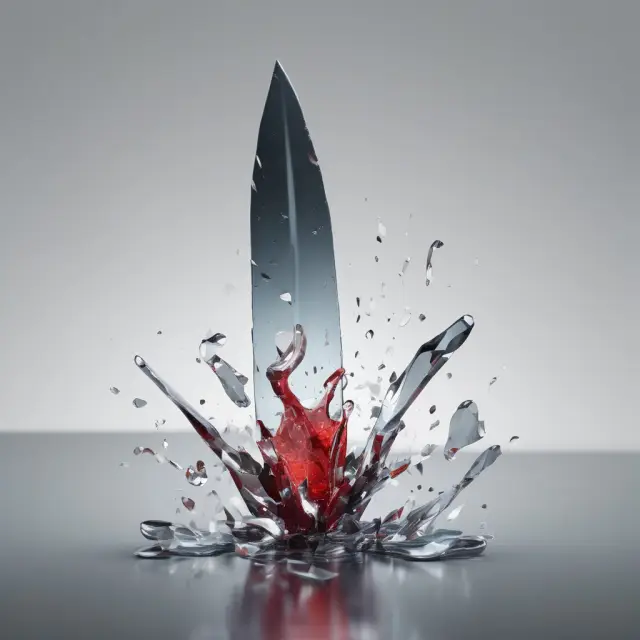 A falling knife represented by a sharp object shattering a crystal glass, symbolizing the impact of a volatile stock price decline in finance.