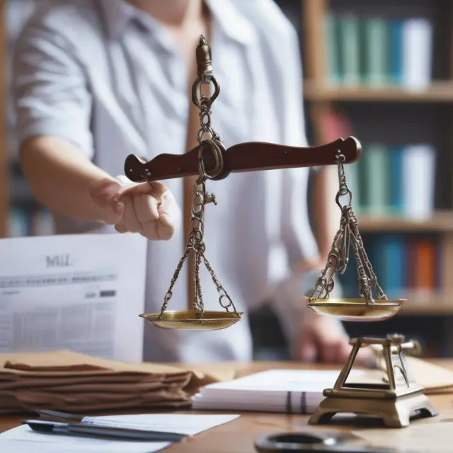 An employee carefully balancing FMLA paperwork on a scale, symbolizing the importance of fulfilling responsibilities during leave while enjoying its advantages.