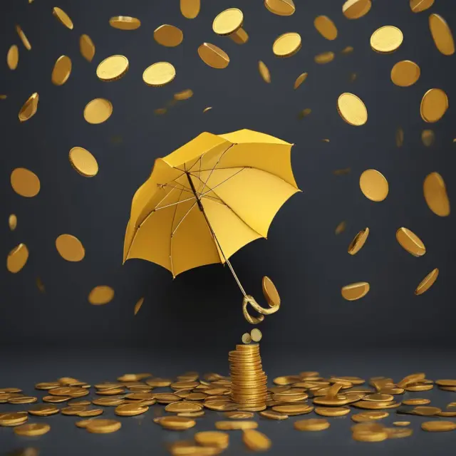 Umbrella opening to reveal a cascade of golden coins, representing the comprehensive wealth management services offered by family offices