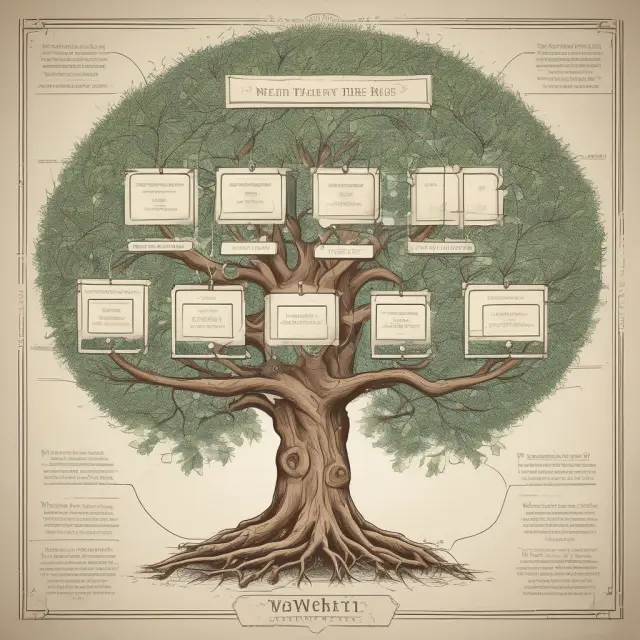 A wealthy family tree with interconnected roots symbolizing customized wealth management services, expert advice, and comprehensive planning offered by a family office