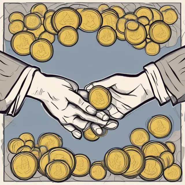 Image of two hands sharing gold coins over a partnership agreement to illustrate the roles of general and limited partners in an FLP