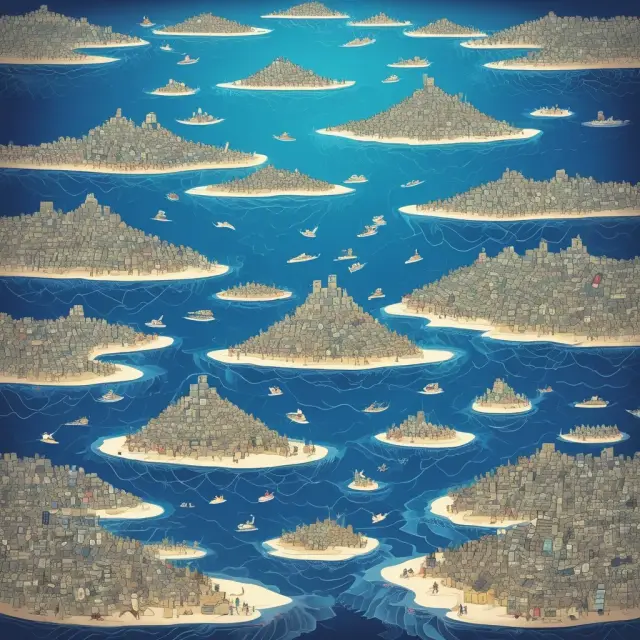 Metaphorical image: Facebook as a digital ocean, filled with users and advertisers represented as islands.