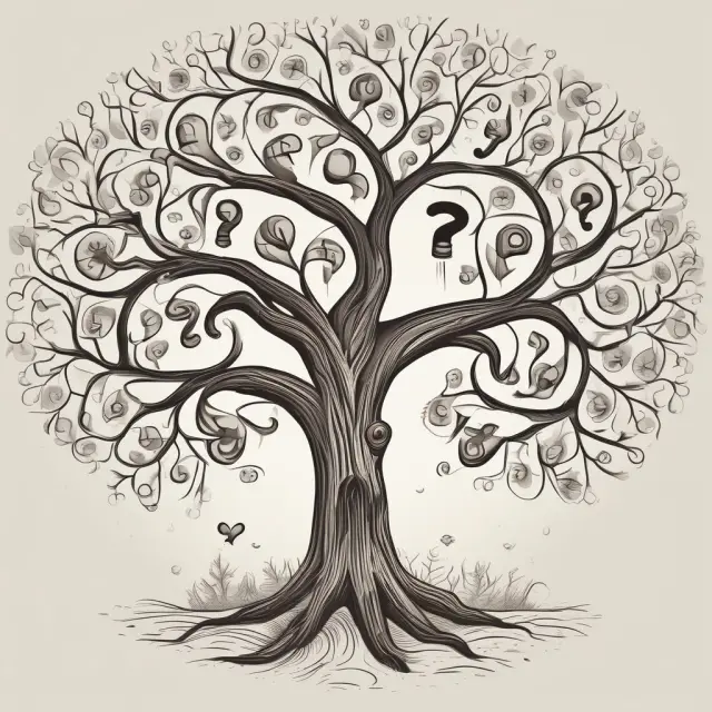 A metaphorical tree growing questions (branches) and FANG company answers (fruits)