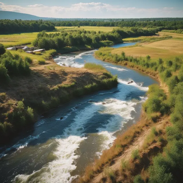 An expansive river symbolizing the growth of FmHA, providing water projects and affordable housing for rural communities